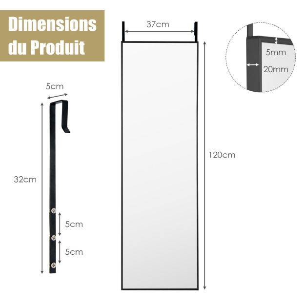 Helloshop26 - Miroir hd psyché mural miroir rectangulaire de grand format h 120 x l37 cm cadre argent en alliage d'aluminium noir - Image 3