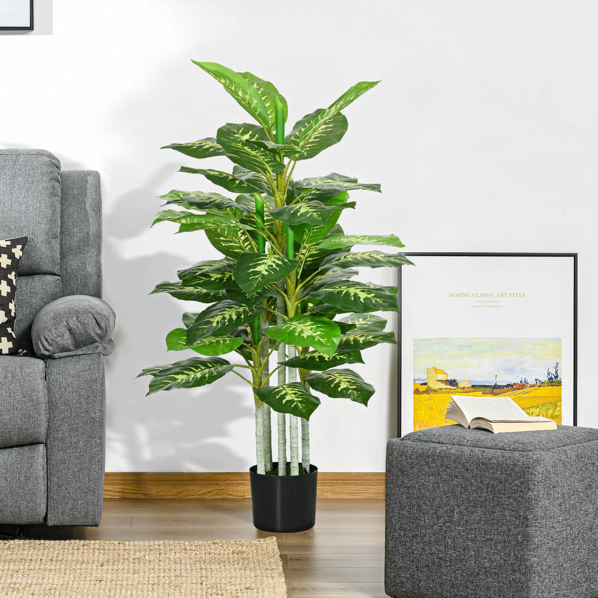 Sans Marque - Plante artificielle, plante en plastique, pot en ciment, intérieur/extérieur, 120 cm, vert - Image 3