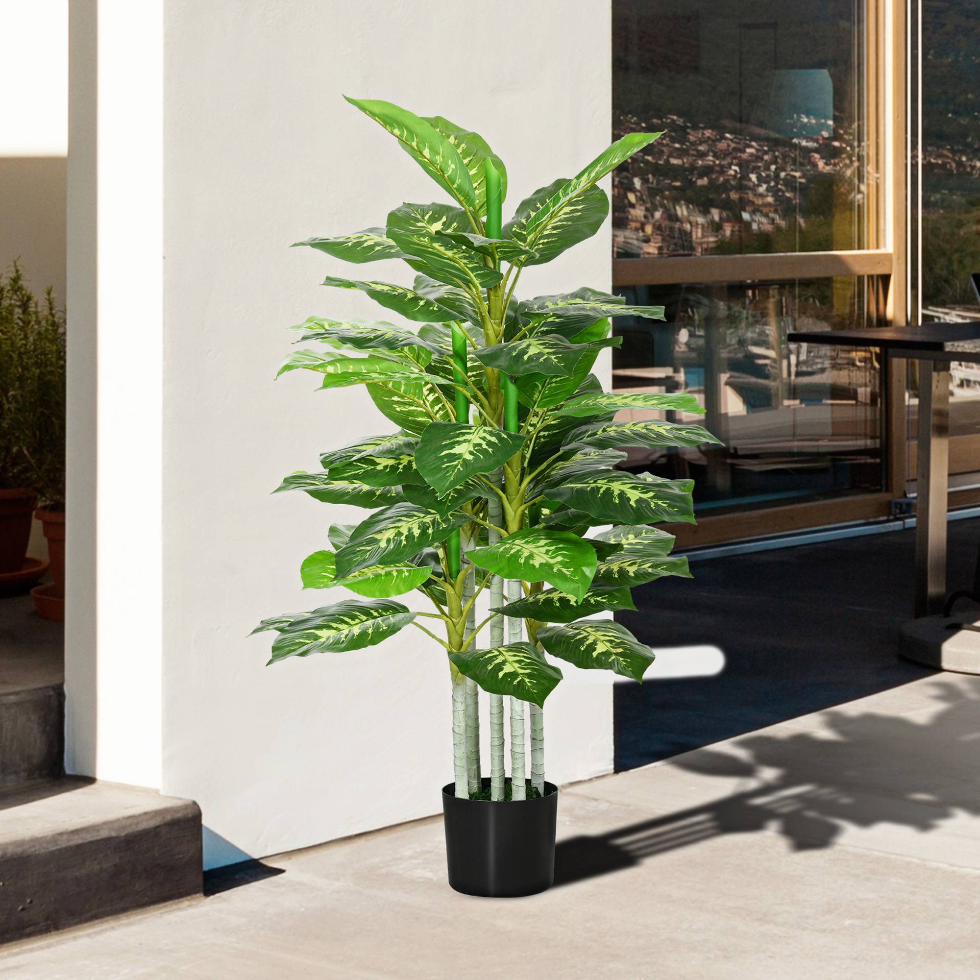 Sans Marque - Plante artificielle, plante en plastique, pot en ciment, intérieur/extérieur, 120 cm, vert - Image 9