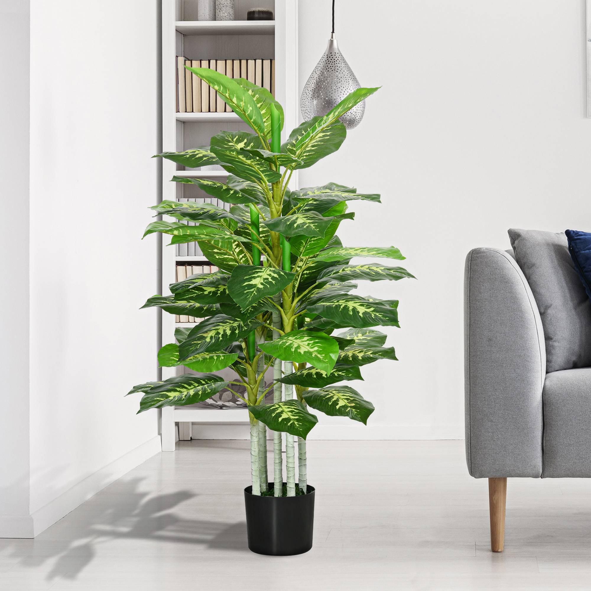 Sans Marque - Plante artificielle, plante en plastique, pot en ciment, intérieur/extérieur, 120 cm, vert - Image 4