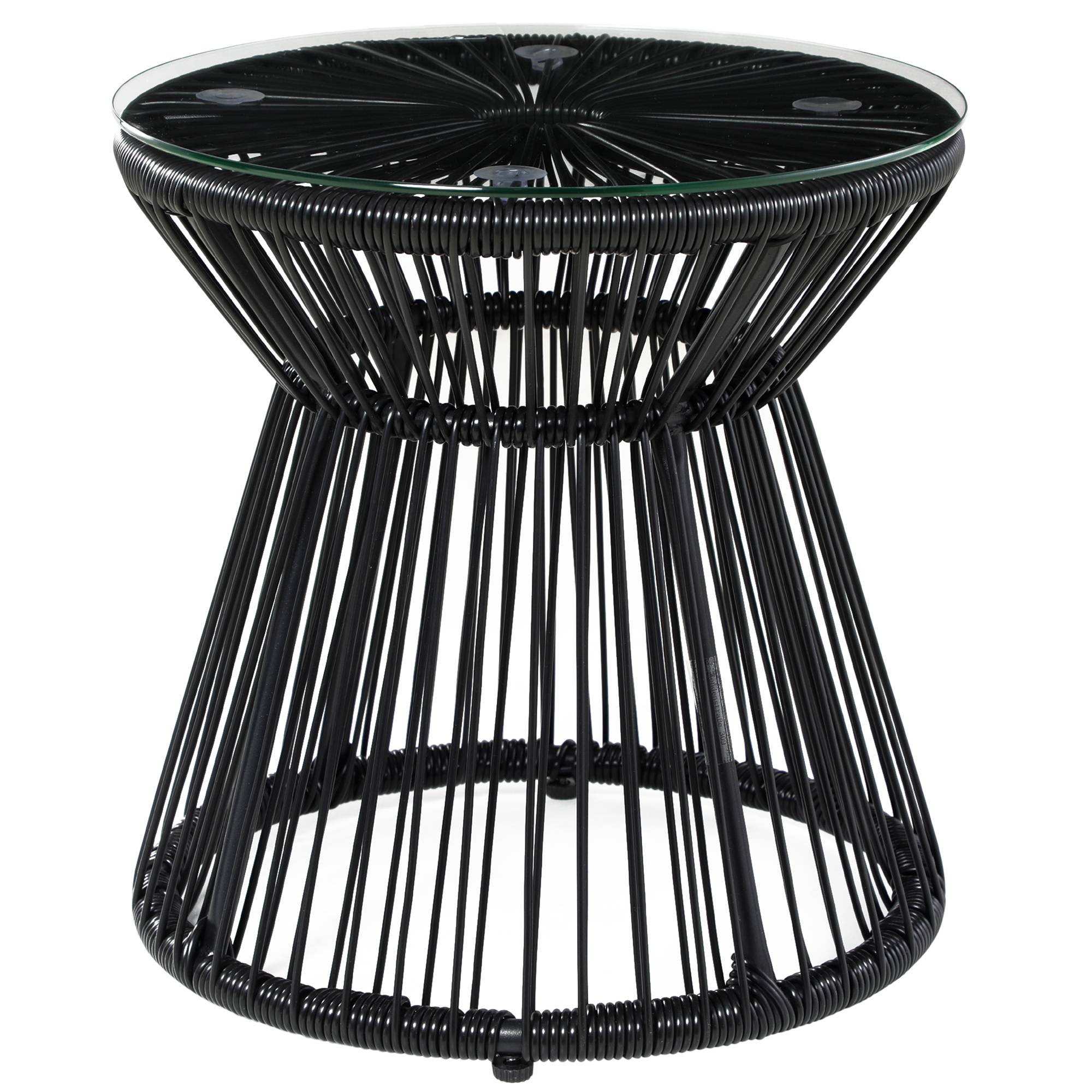 Sans Marque - Table de jardin ronde en résine tressée imitation rotin table de bistrot métal plateau verre trempé Ø 40 x 42 cm noir - Image 2