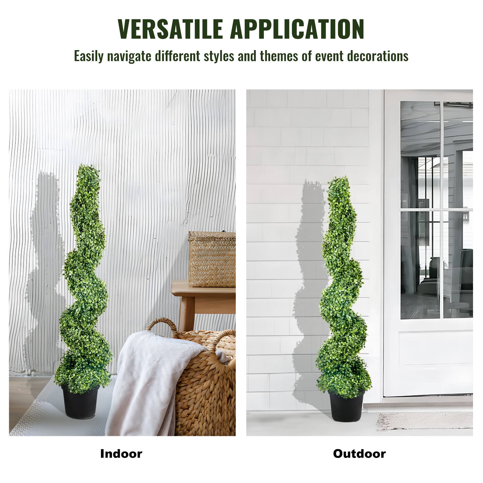 VEVOR Buis topiaire artificiel 122 cm, extérieur spirale. 2 plantes PE, feuilles remplaçables. Décoration. - Image 6