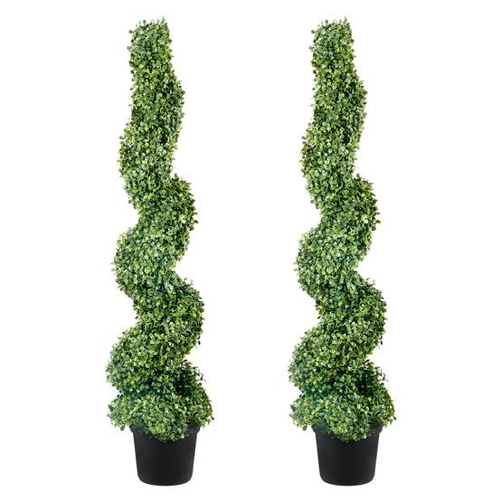 VEVOR Buis topiaire artificiel 122 cm, extérieur spirale. 2 plantes PE, feuilles remplaçables. Décoration. - Image 1
