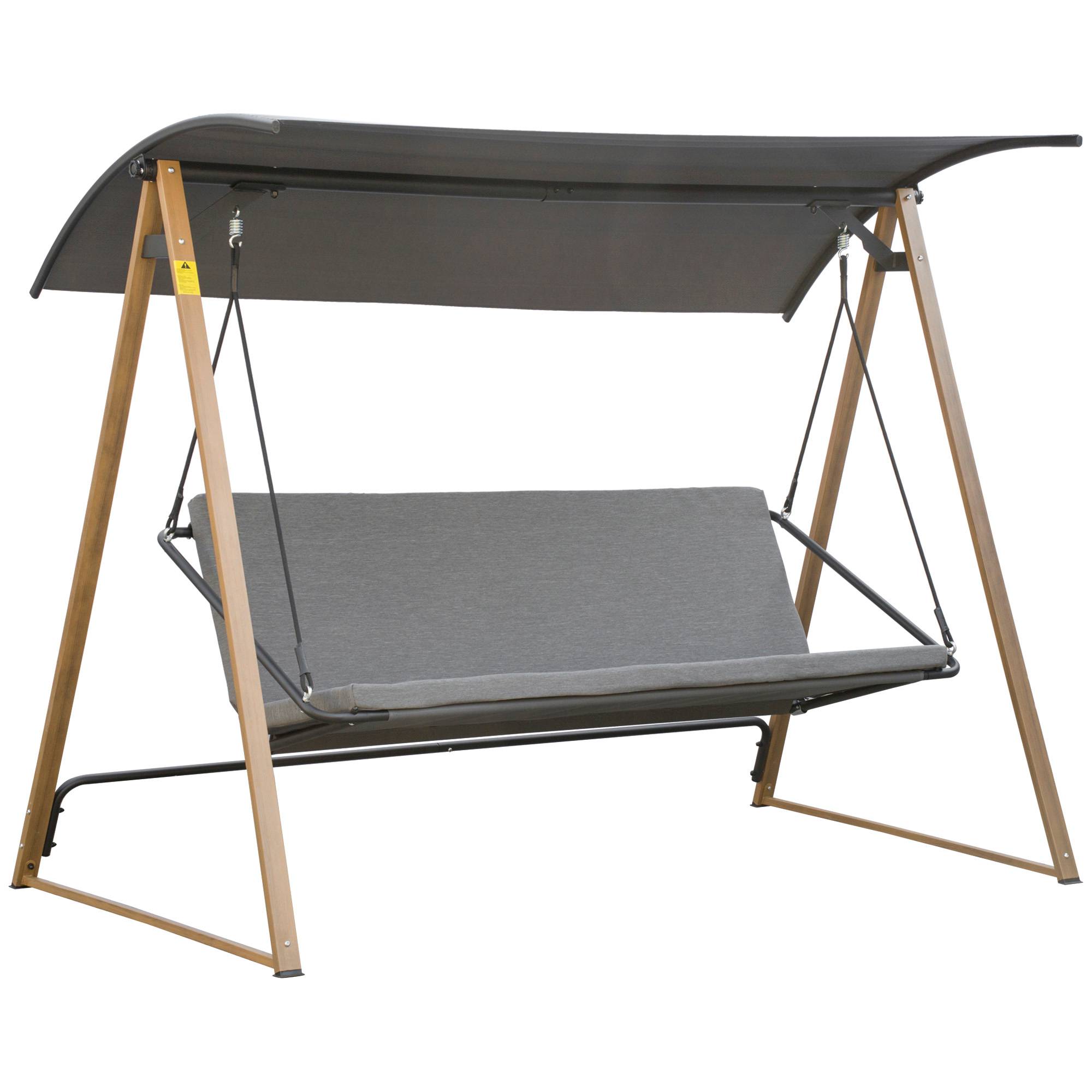 Outsunny - Balancelle de jardin 3 places design contemporain auvent réglable textilène polyester gris acier aspect bois - Outsunny - Image 1
