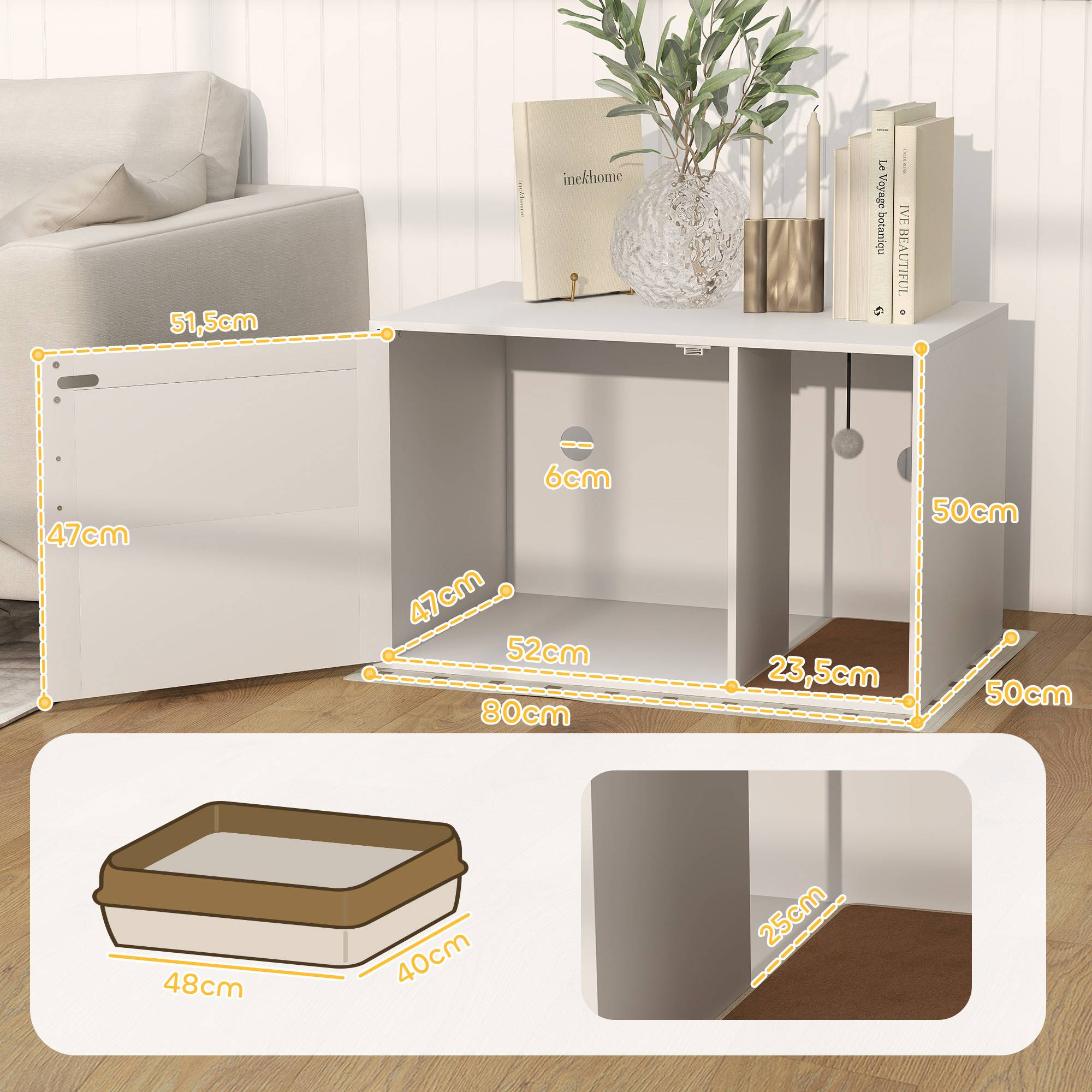 PANGIVO - Meuble litière pour chat bois et rotin blanc 80 x 50 x 50 cm - PANGIVO - Image 5
