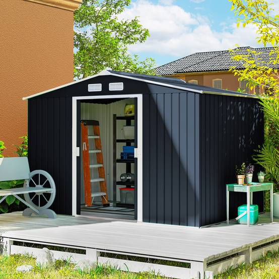 Abri de jardin 5,4 m² 2,77 x 1,95 x 1,92 m kit de fondation porte coulissante ventilations acier galvanisé, gris foncé - Image 3