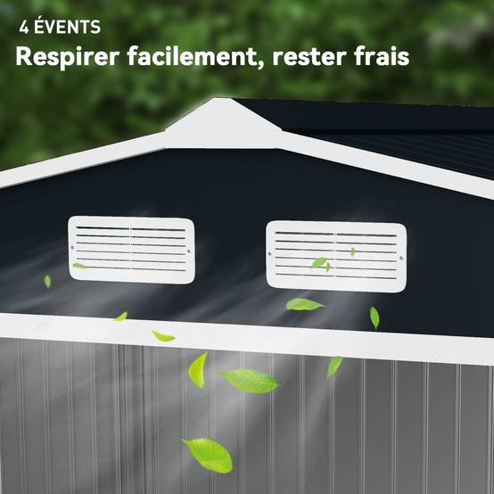 Abri de jardin 5,4 m² 2,77 x 1,95 x 1,92 m kit de fondation porte coulissante ventilations acier galvanisé, gris foncé - Image 10