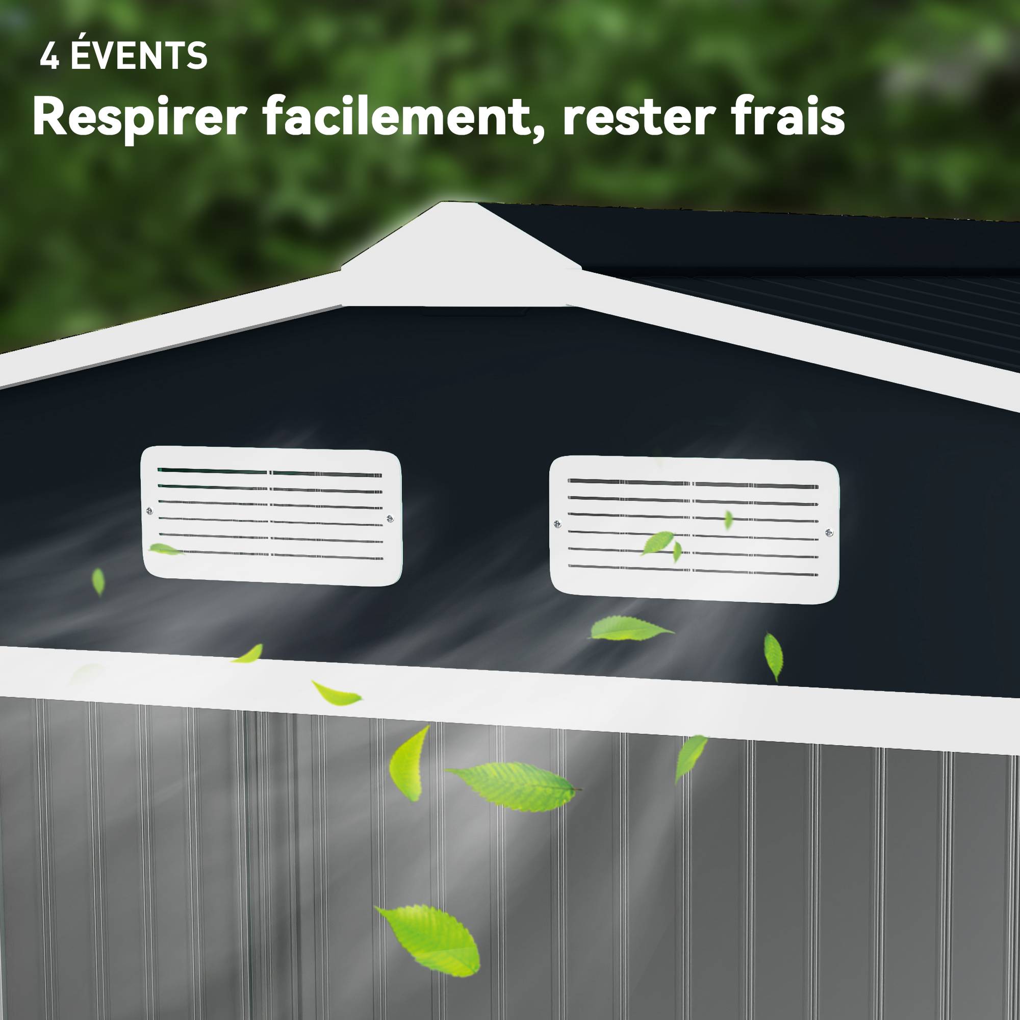 Abri de jardin 5,4 m² 2,77 x 1,95 x 1,92 m kit de fondation porte coulissante ventilations acier galvanisé, gris foncé - Image 10