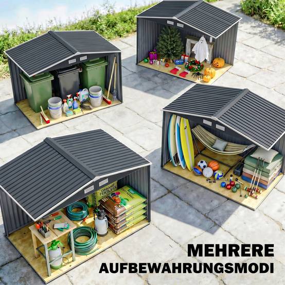 Abri de jardin 5,4 m² 2,77 x 1,95 x 1,92 m kit de fondation porte coulissante ventilations acier galvanisé, gris foncé - Image 9