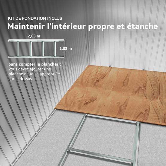 Abri de jardin 5,4 m² 2,77 x 1,95 x 1,92 m kit de fondation porte coulissante ventilations acier galvanisé, gris foncé - Image 8