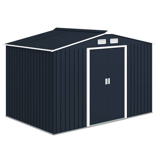 Abri de jardin 5,4 m² 2,77 x 1,95 x 1,92 m kit de fondation porte coulissante ventilations acier galvanisé, gris foncé - Image 1