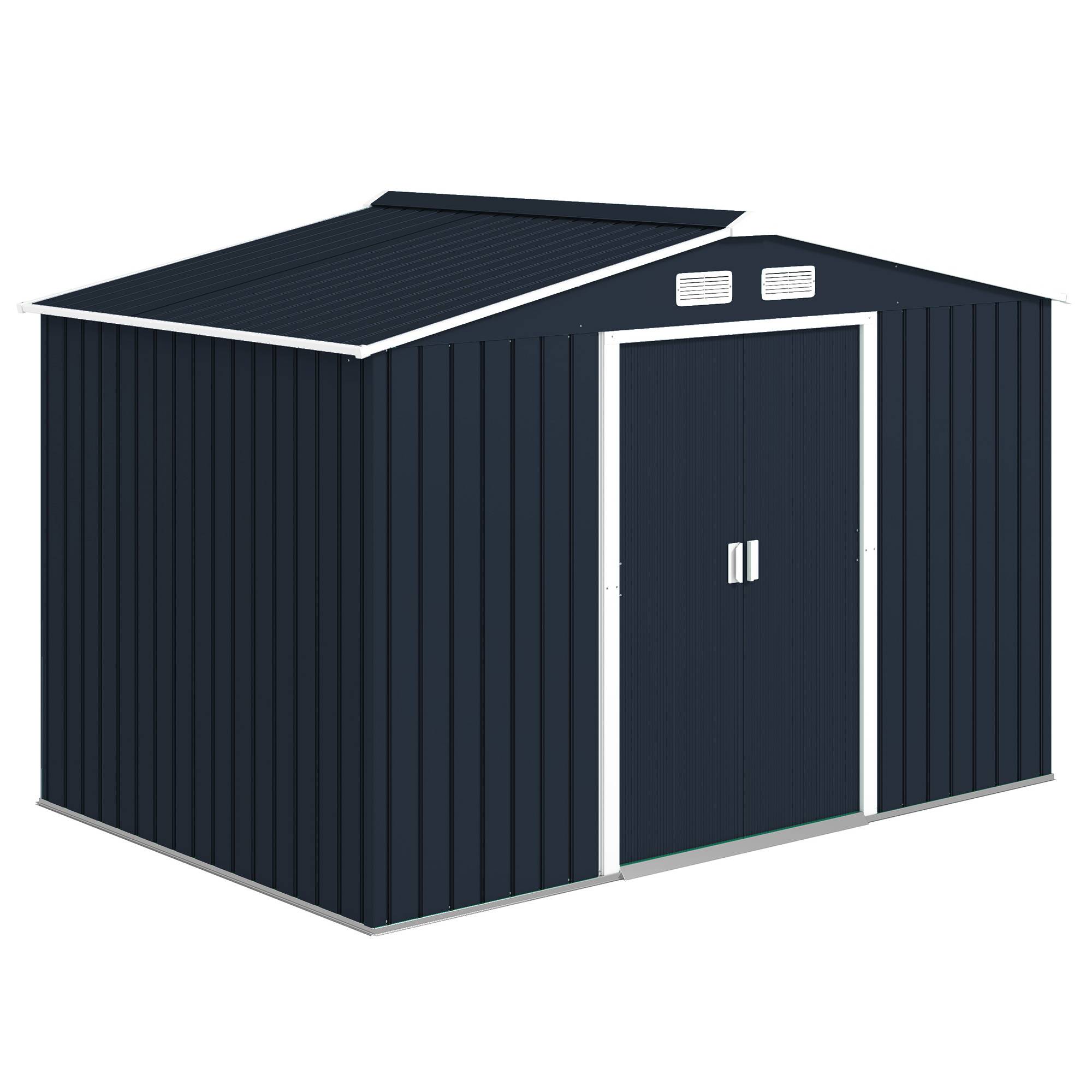 Abri de jardin 5,4 m² 2,77 x 1,95 x 1,92 m kit de fondation porte coulissante ventilations acier galvanisé, gris foncé - Image 1