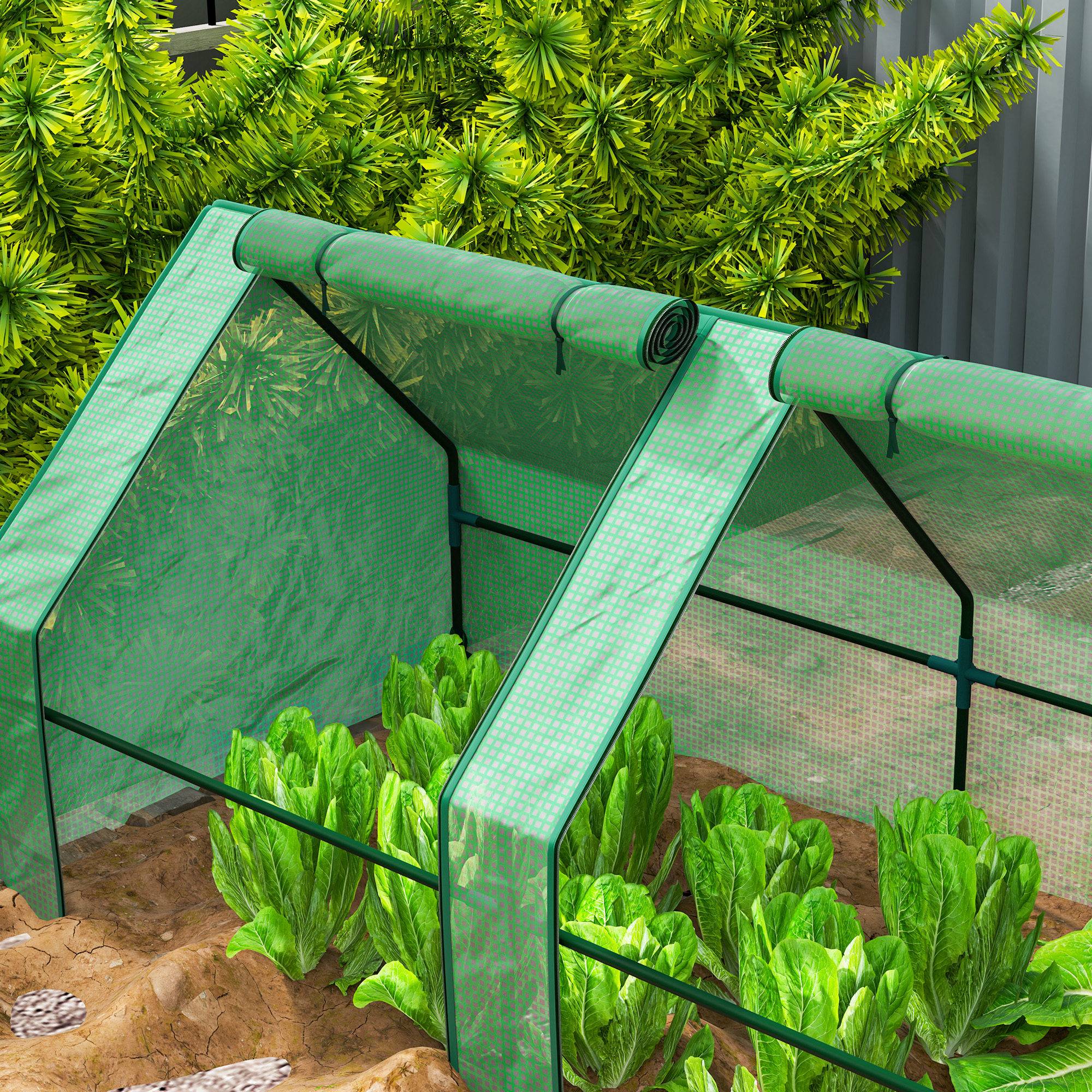 ComfortXL - Serre tunnel basse en acier et PE 360 x 90 x 90 cm verte avec 4 portes zippées pour potager et terrasse - Image 9