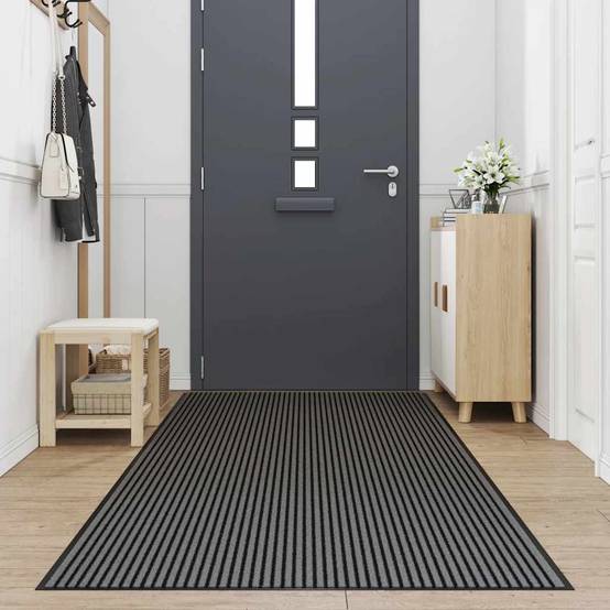 Très Grand Tapis d'Entrée Rayé Antidérapant pour Magasin et Bureau Noir Gris 115x500 cm – ComfortXL Outdoor Living - Image 2