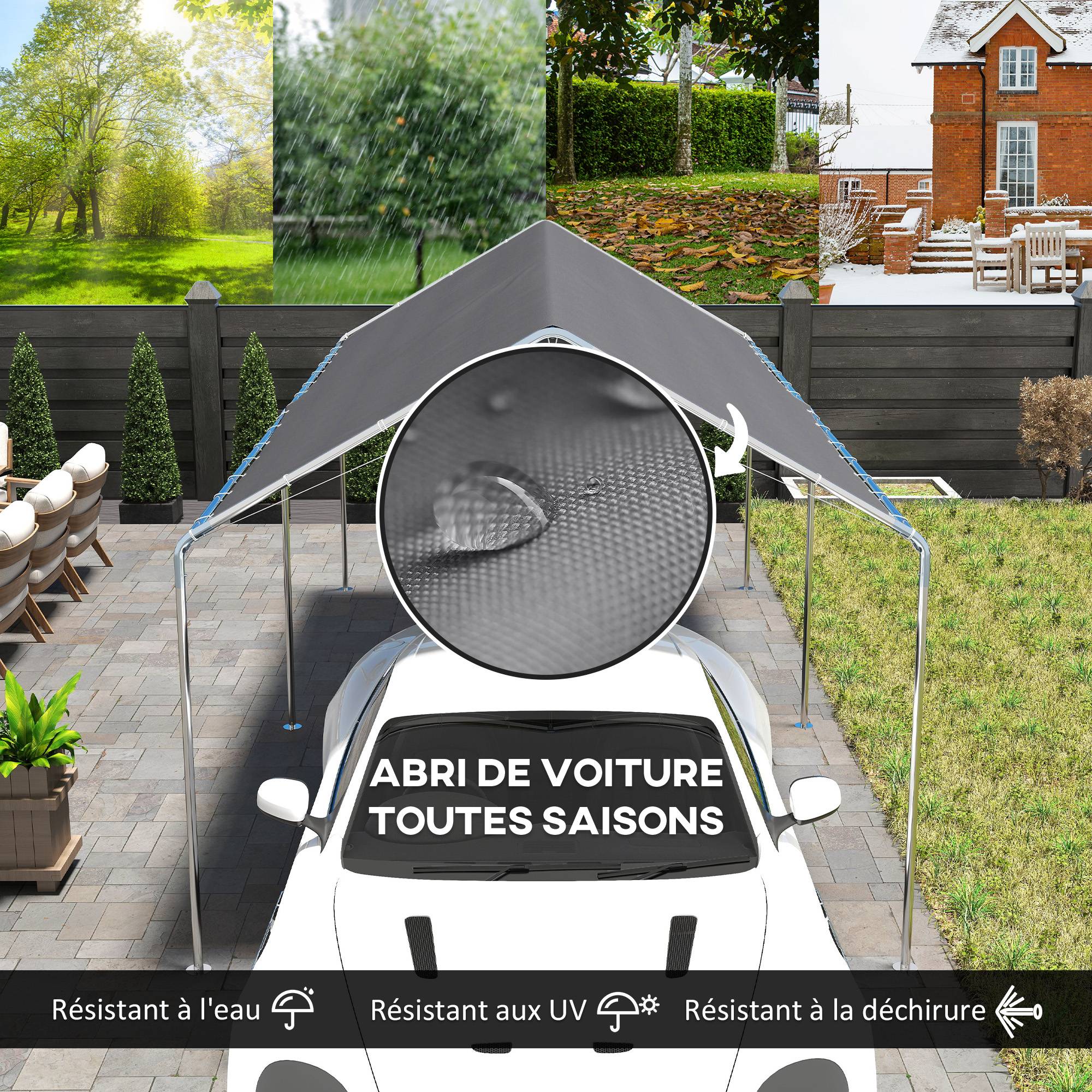 Abri de jardin ouvert acier galvanisé gris 595 x 290 x 260 cm - PANGIVO - Image 6
