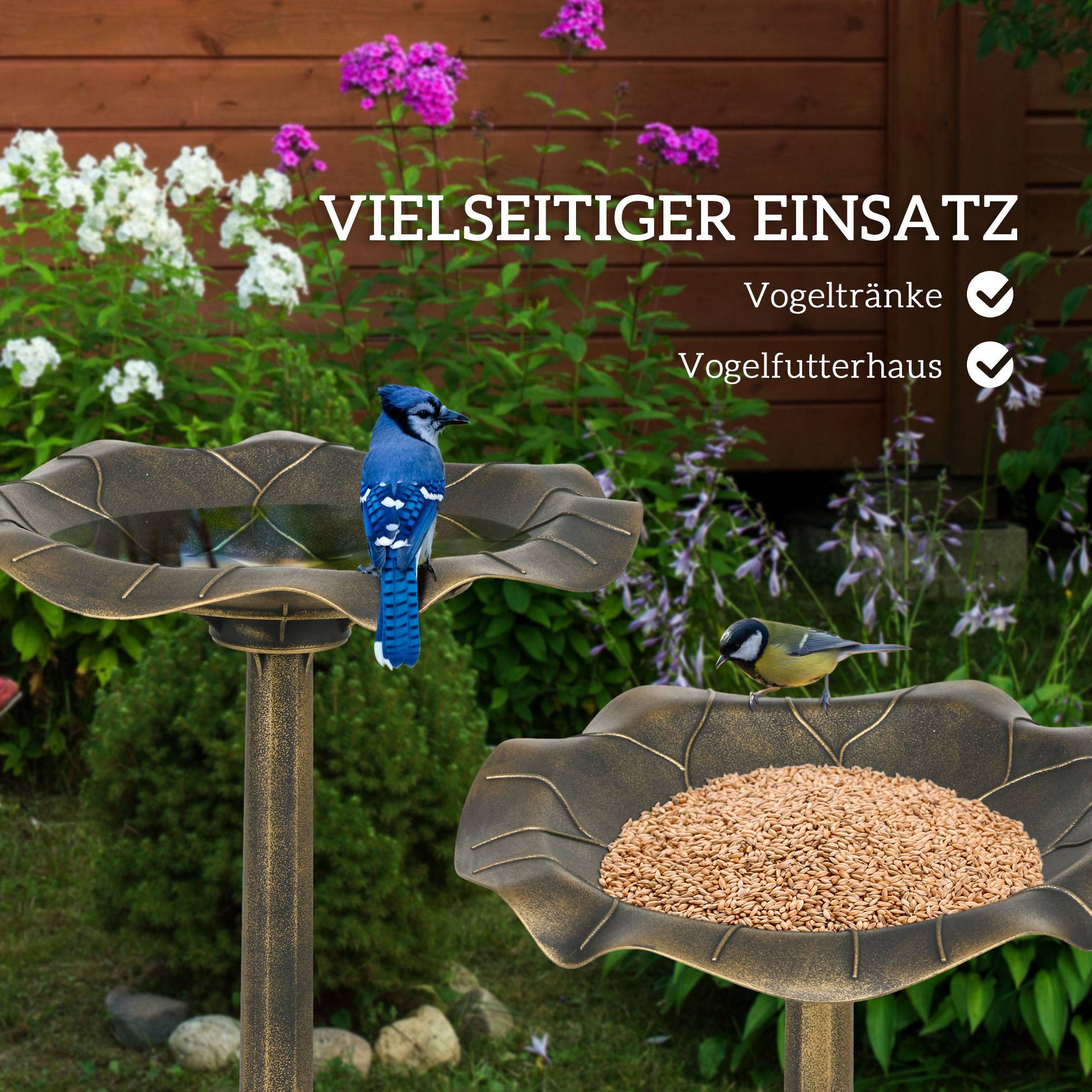 Abreuvoir oiseaux plastique jardin mangeoire bain extérieur 50x71cm bronze - ComfortXL Outdoor Living - Image 4
