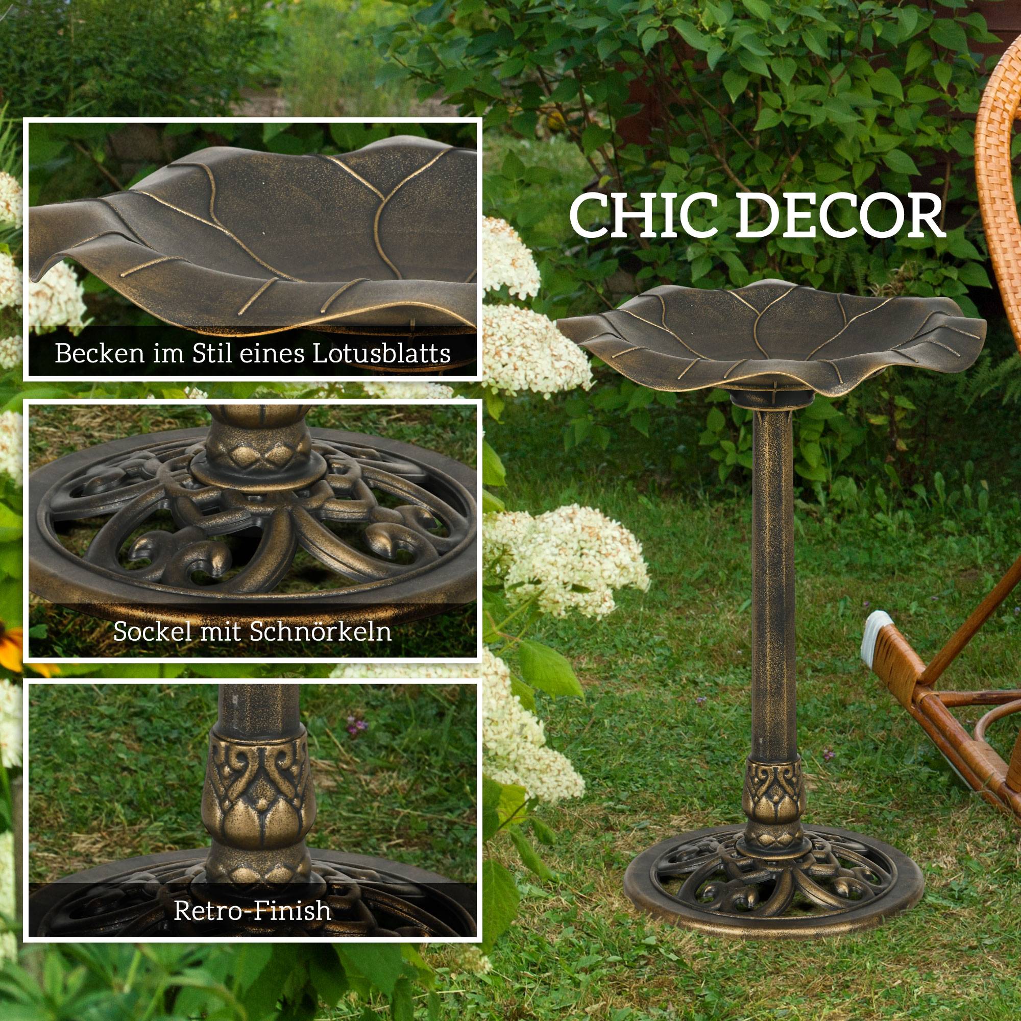 Abreuvoir oiseaux plastique jardin mangeoire bain extérieur 50x71cm bronze - ComfortXL Outdoor Living - Image 5