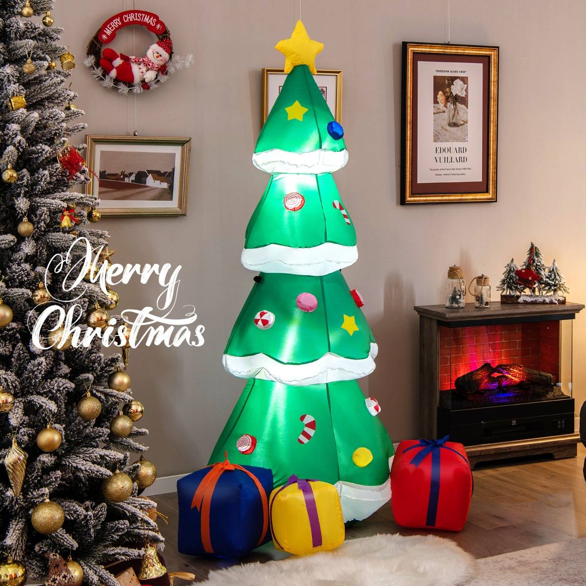 Sapin de Noël Gonflable 180CM avec 3 Paquets Décorations avec LED Arbre de Noël avec Sac de Sable - Image 2