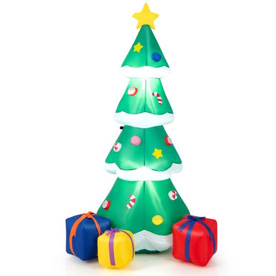 Sapin de Noël Gonflable 180CM avec 3 Paquets Décorations avec LED Arbre de Noël avec Sac de Sable - Image 1