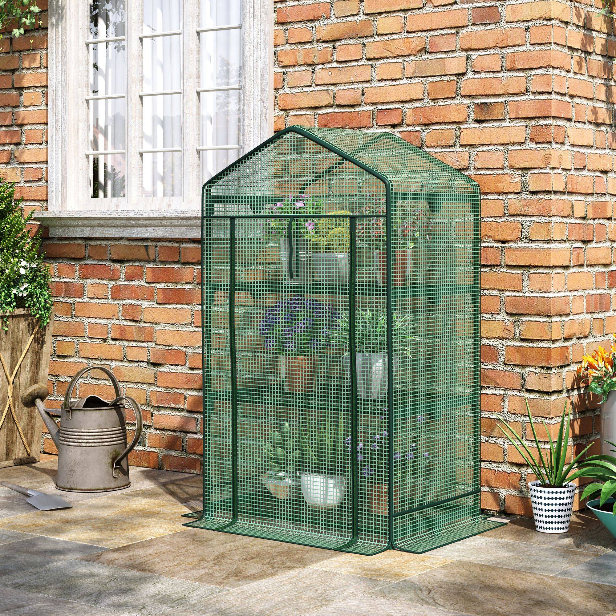 Sans Marque - Mini serre Outsunny semis bâche aluminium 3 étagères porte enroulable bac légumes serre jardin balcon - Image 3