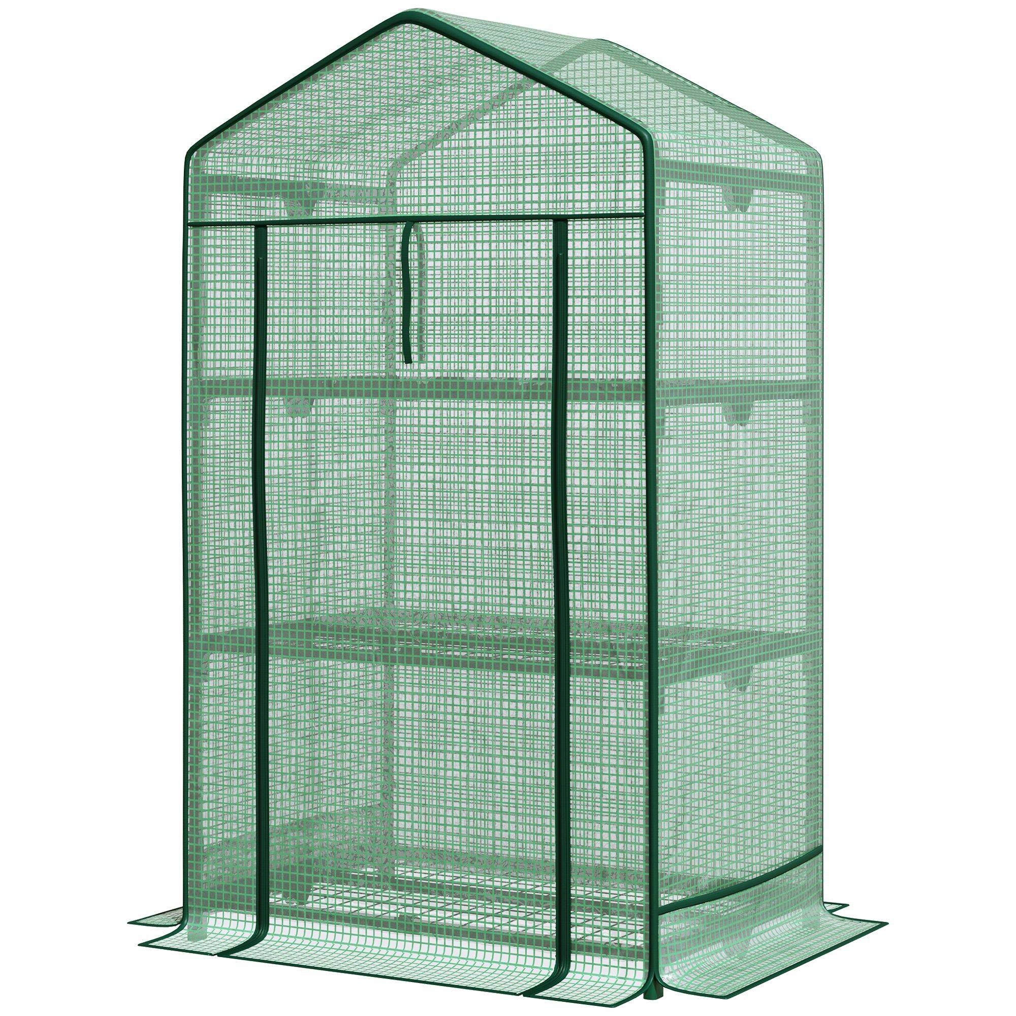 Sans Marque - Mini serre Outsunny semis bâche aluminium 3 étagères porte enroulable bac légumes serre jardin balcon - Image 2