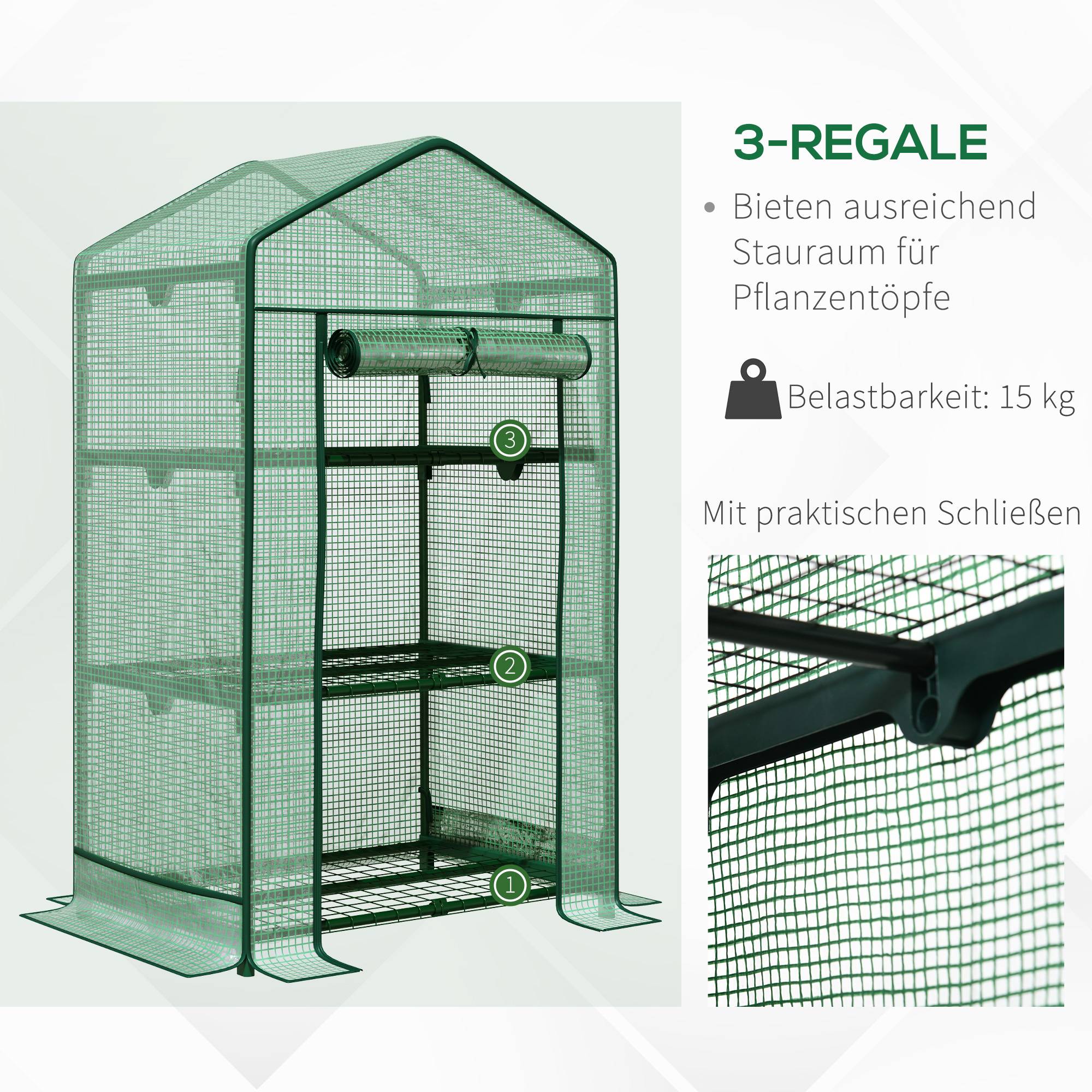 Sans Marque - Mini serre Outsunny semis bâche aluminium 3 étagères porte enroulable bac légumes serre jardin balcon - Image 8