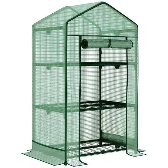 Sans Marque - Mini serre Outsunny semis bâche aluminium 3 étagères porte enroulable bac légumes serre jardin balcon - Image 1