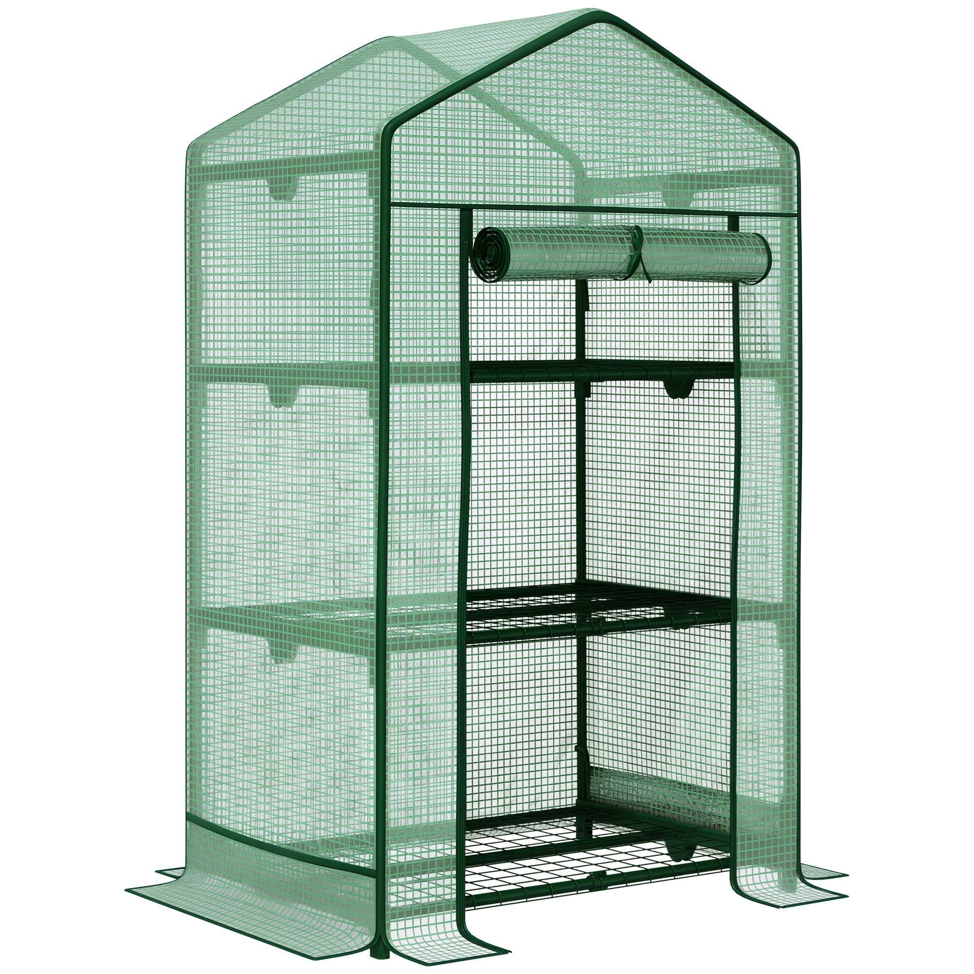 Sans Marque - Mini serre Outsunny semis bâche aluminium 3 étagères porte enroulable bac légumes serre jardin balcon - Image 1