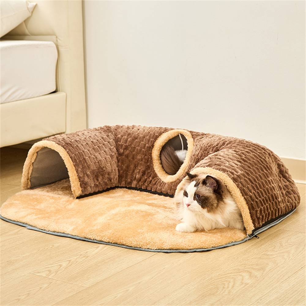 Tunnel et lit 2 en 1 pour chaton, en flanelle pp, pour jouer et dormir, encourage l'exercice Lytech - Image 2