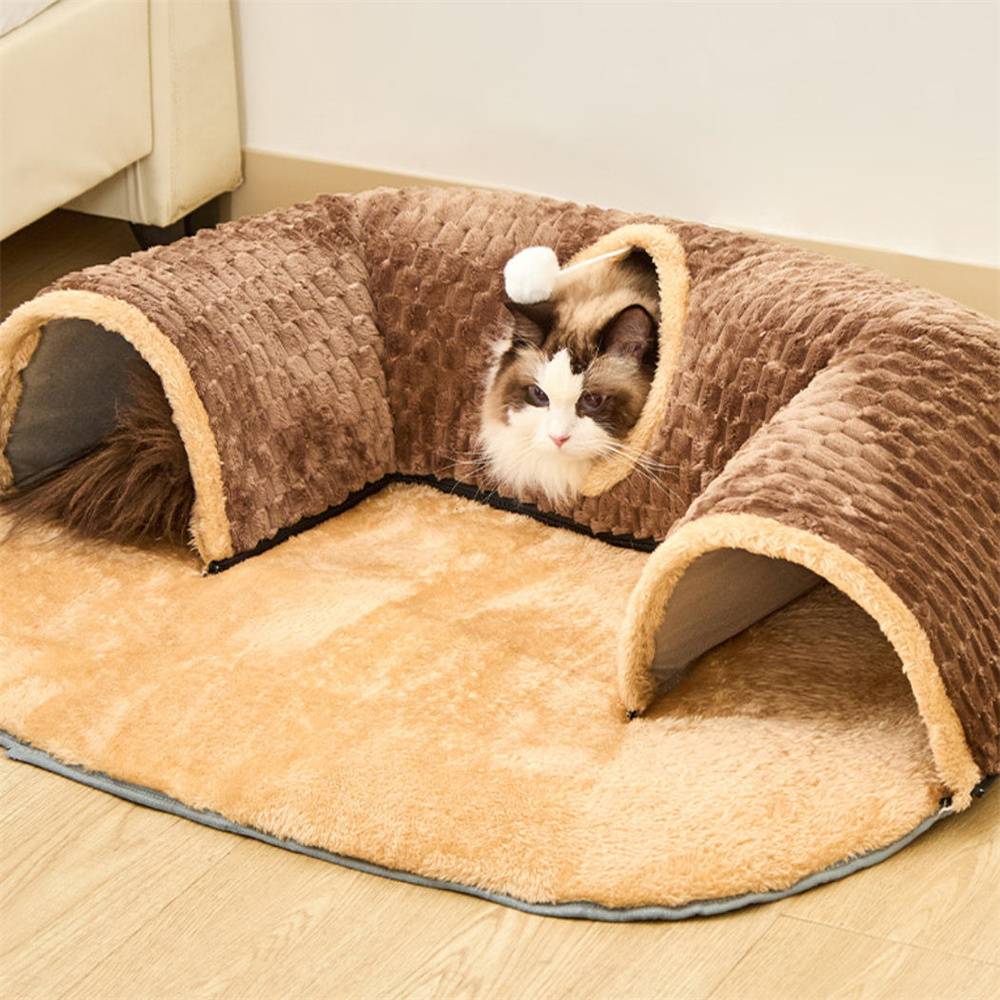 Tunnel et lit 2 en 1 pour chaton, en flanelle pp, pour jouer et dormir, encourage l'exercice Lytech - Image 4
