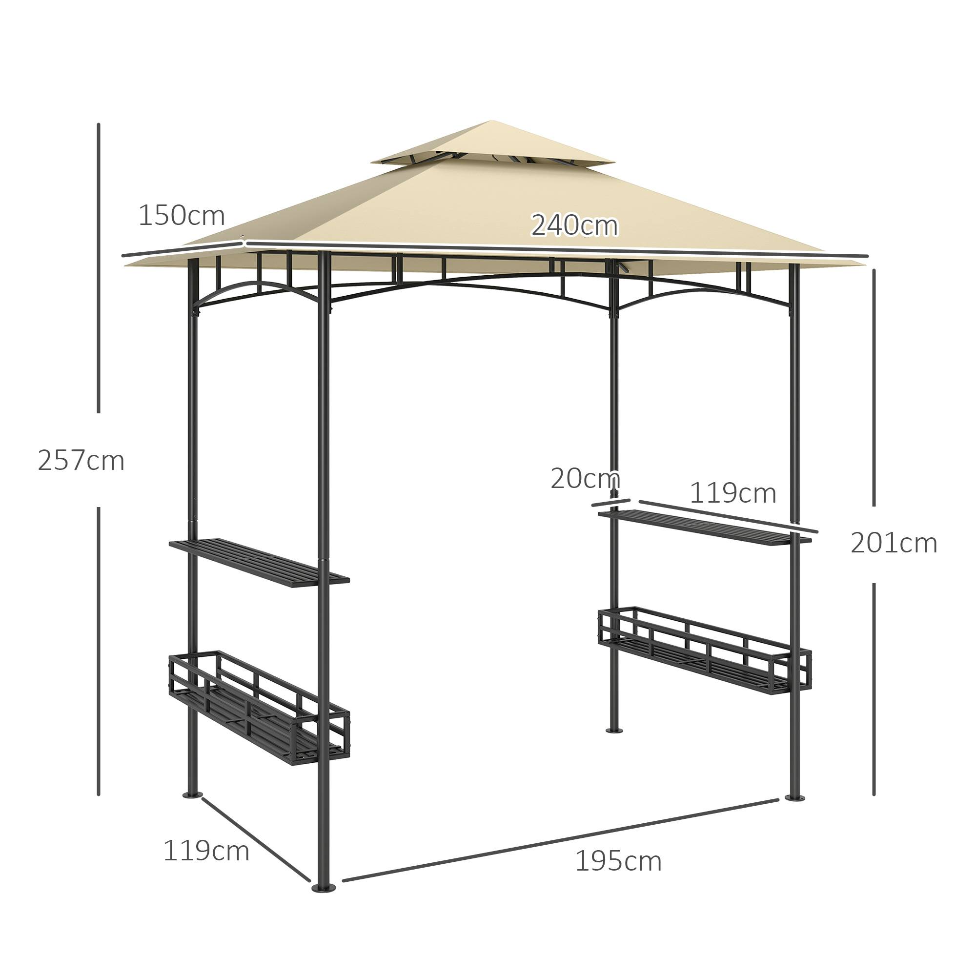 Tonnelle de barbecue auvent de réception pour jardin crochet au plafond étagères et paniers 240 x 150 x 257 cm beige - Image 5