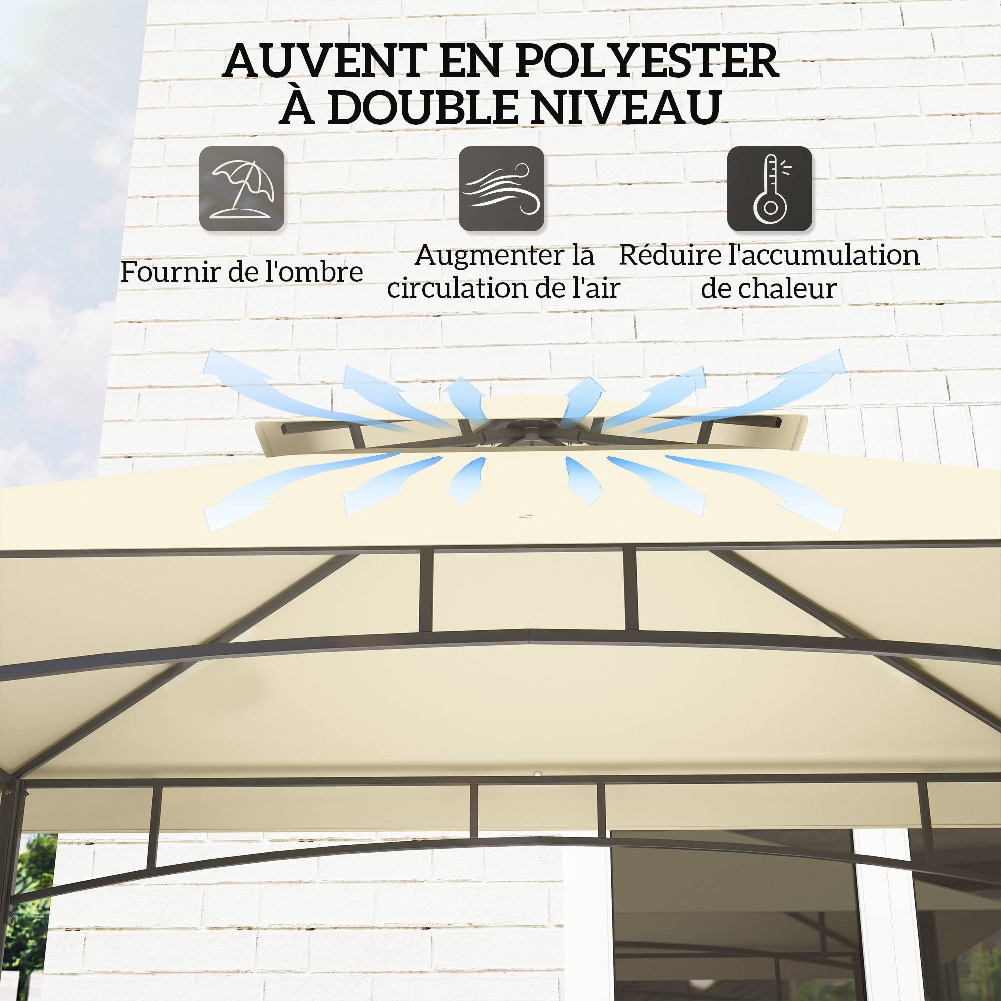 Tonnelle de barbecue auvent de réception pour jardin crochet au plafond étagères et paniers 240 x 150 x 257 cm beige - Image 6