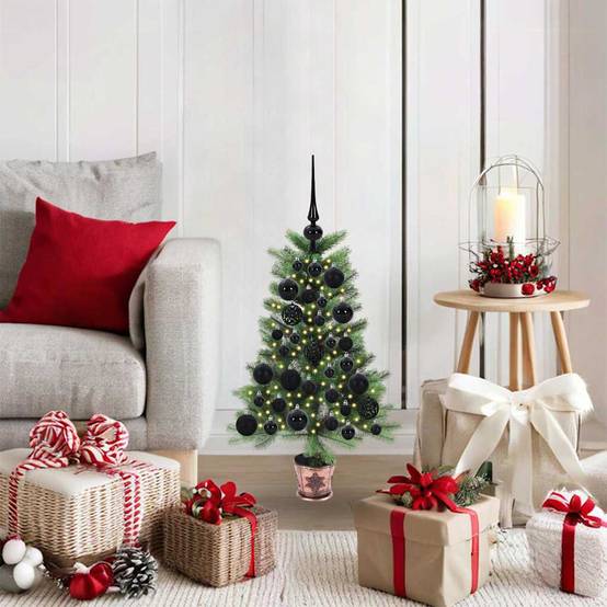 Sapin de Noël | Arbre de Noël avec 150 LED avec support Vert 65 cm PE Maison Chic - Image 2