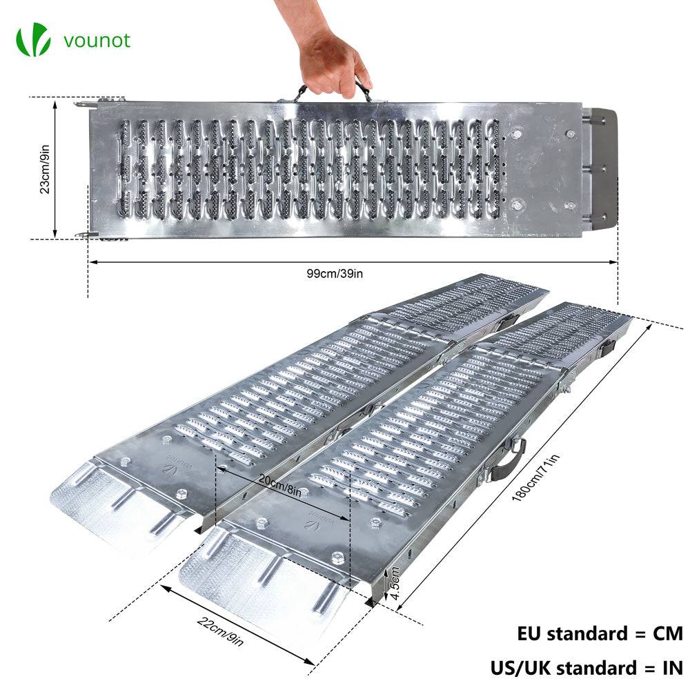 Vounot - Lot de 2 Rampe de chargement pliable 180cm en acier galvanisé - 400kg max - Rampe d'accès antidérapante avec poignée - VOUNOT® - Image 3