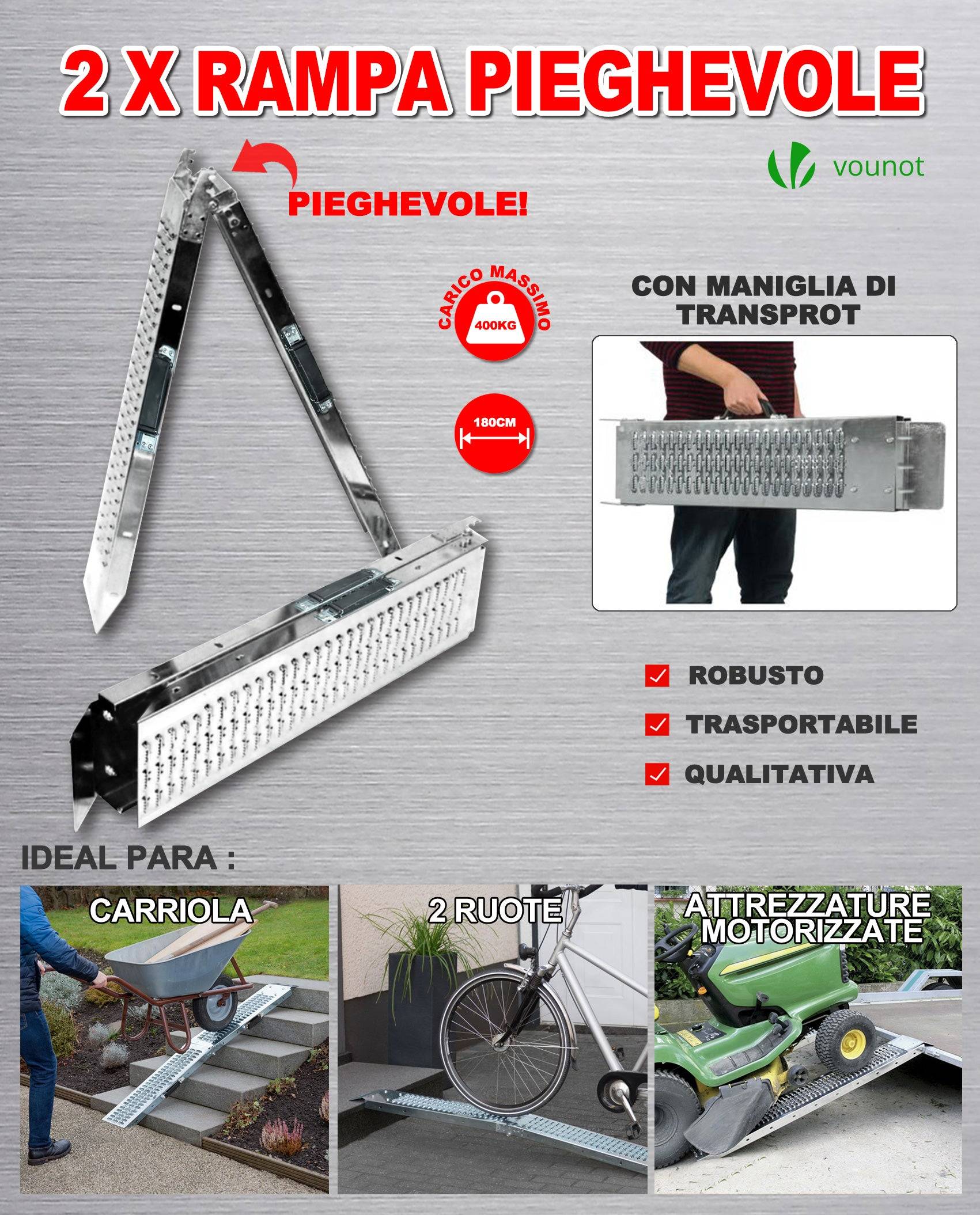 Vounot - Lot de 2 Rampe de chargement pliable 180cm en acier galvanisé - 400kg max - Rampe d'accès antidérapante avec poignée - VOUNOT® - Image 5