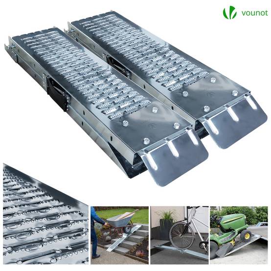 Vounot - Lot de 2 Rampe de chargement pliable 180cm en acier galvanisé - 400kg max - Rampe d'accès antidérapante avec poignée - VOUNOT® - Image 6