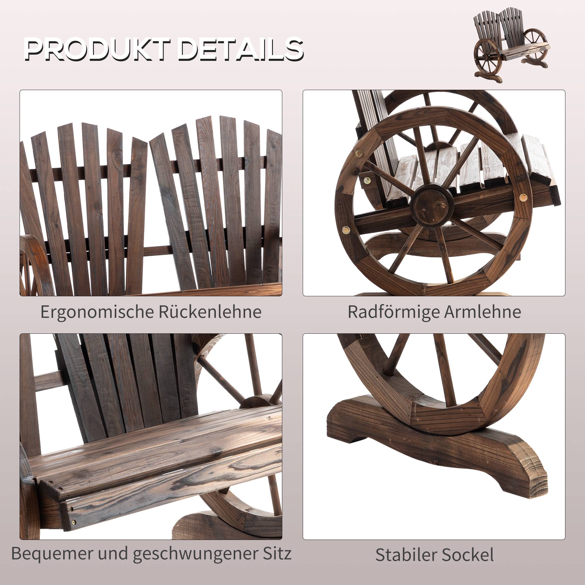 Banc de jardin avec accoudoirs, style rustique, en bois massif, brun foncé - Image 4