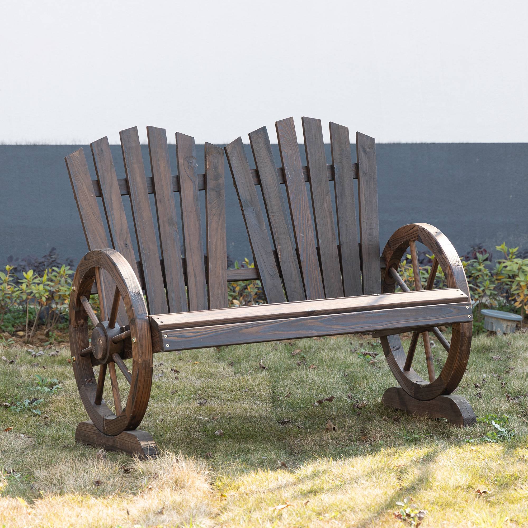 Banc de jardin avec accoudoirs, style rustique, en bois massif, brun foncé - Image 2