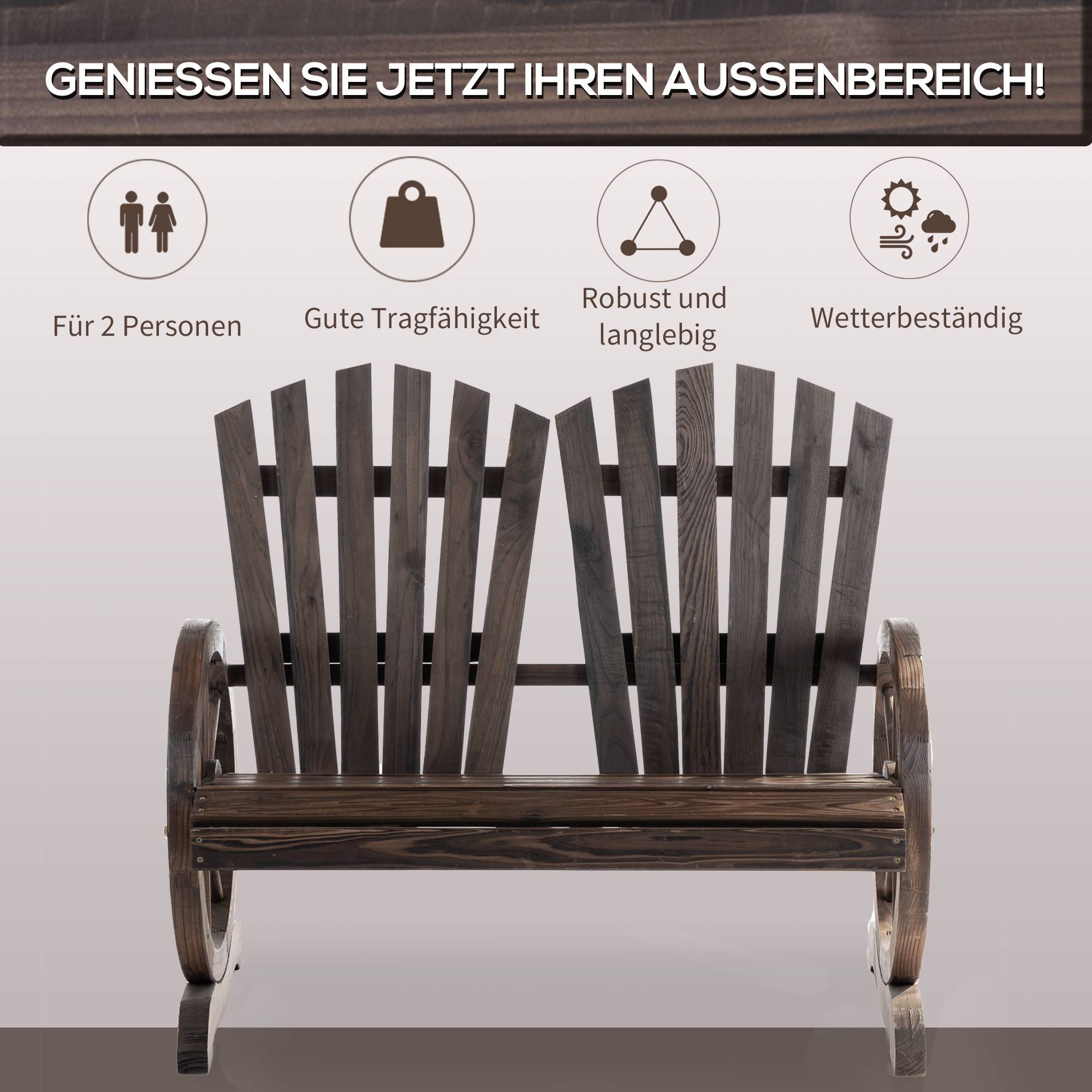 Banc de jardin avec accoudoirs, style rustique, en bois massif, brun foncé - Image 6