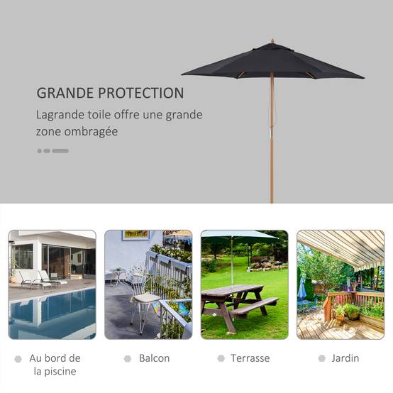 Parasol droit hexagonal en bambou et polyester noir 250 x 250 x 240 cm - PANGIVO - Image 8