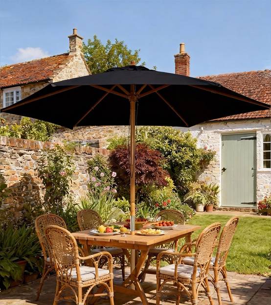 Parasol droit hexagonal en bambou et polyester noir 250 x 250 x 240 cm - PANGIVO - Image 3