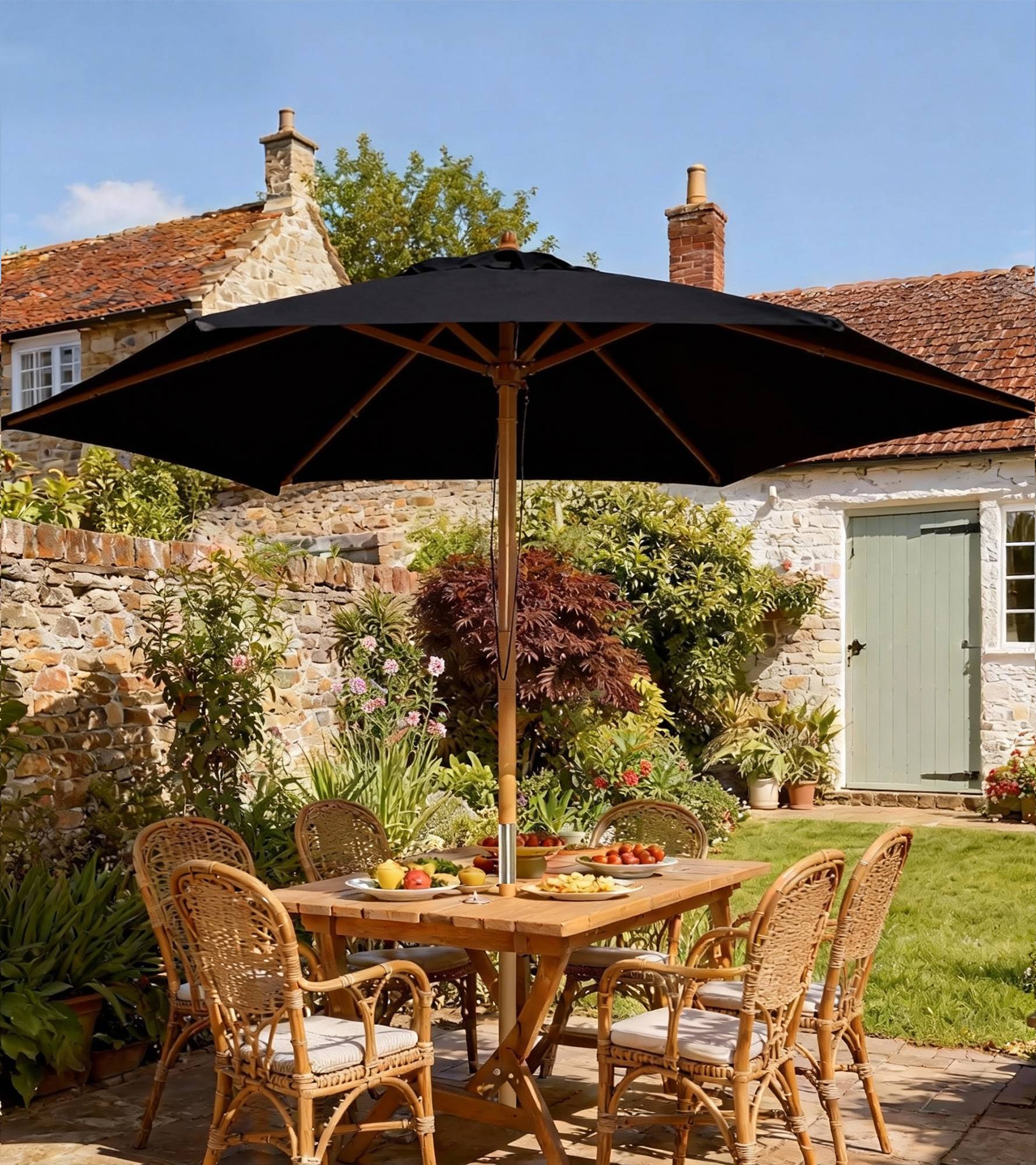 Parasol droit hexagonal en bambou et polyester noir 250 x 250 x 240 cm - PANGIVO - Image 3