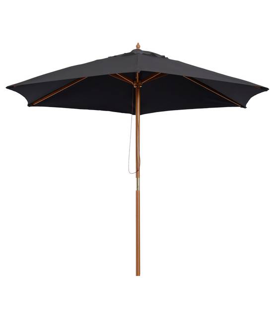 Parasol droit hexagonal en bambou et polyester noir 250 x 250 x 240 cm - PANGIVO - Image 2