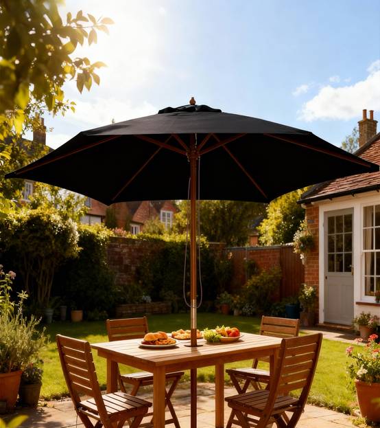 Parasol droit hexagonal en bambou et polyester noir 250 x 250 x 240 cm - PANGIVO - Image 4