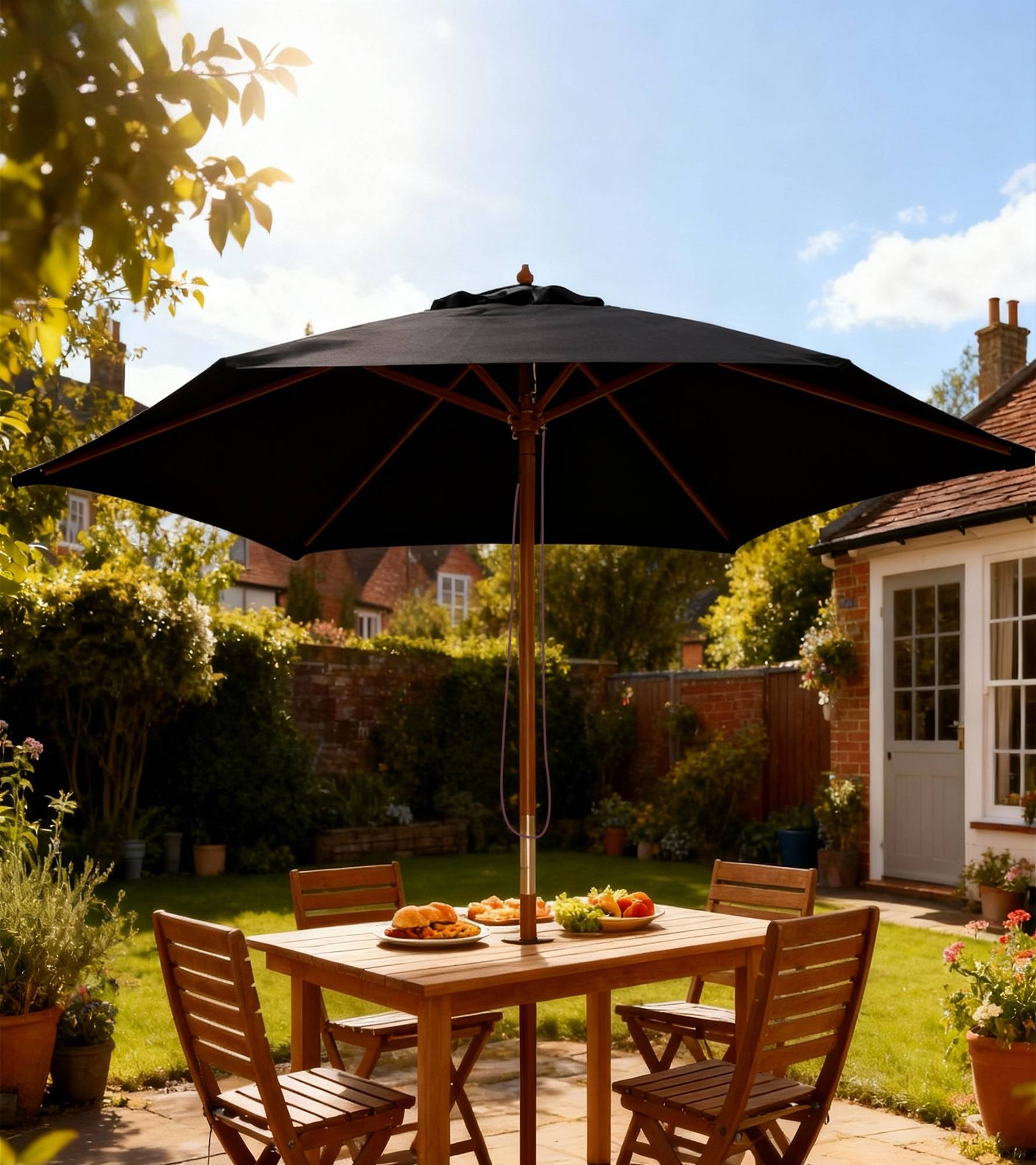 Parasol droit hexagonal en bambou et polyester noir 250 x 250 x 240 cm - PANGIVO - Image 4