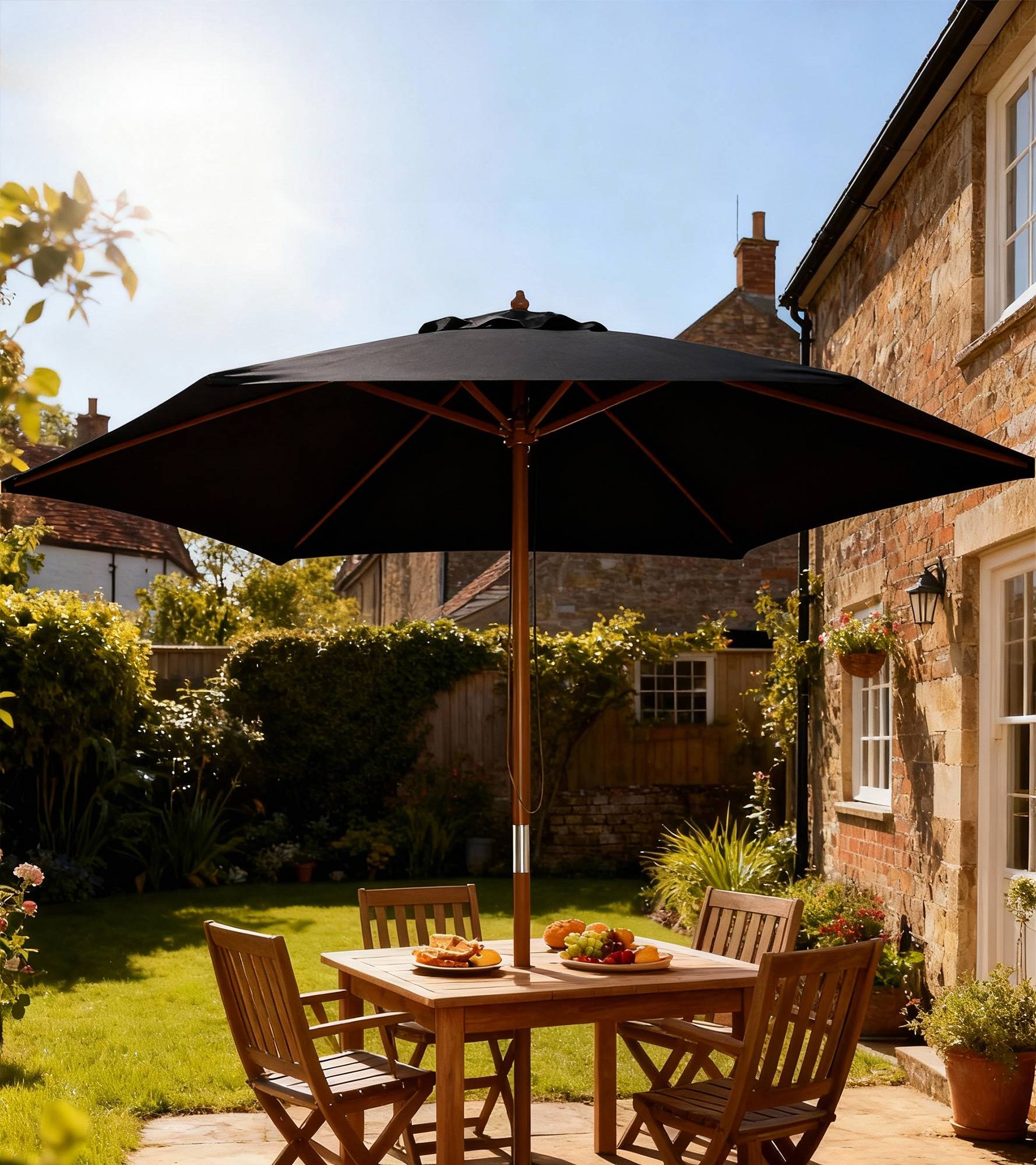 Parasol droit hexagonal en bambou et polyester noir 250 x 250 x 240 cm - PANGIVO - Image 10
