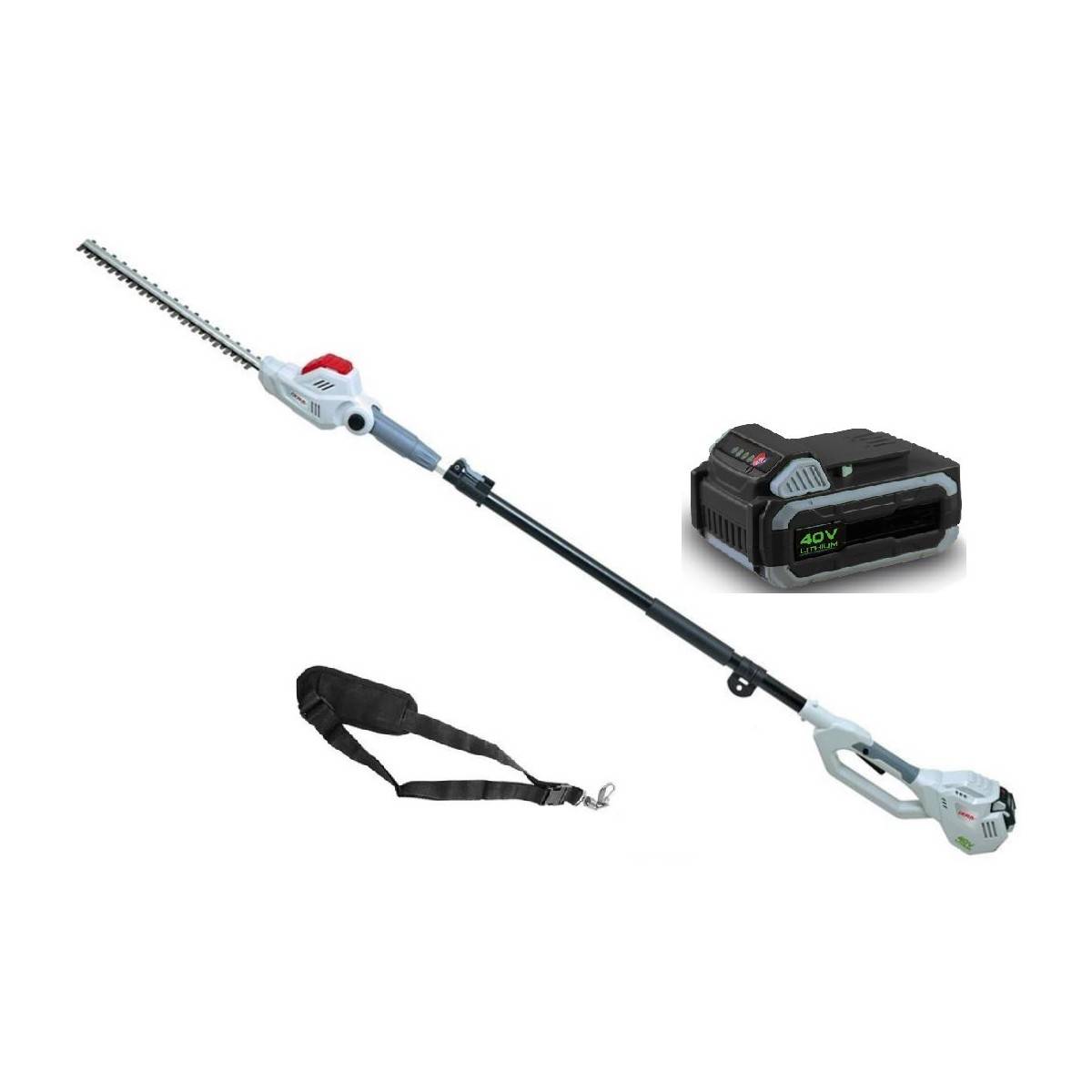 Taille Haie sur perche télescopique 40V - Lame de 43cm -Batterie Lithium 2,5Ah + Chargeur Led 40V - Sangle d'épaule IKRA - Image 1