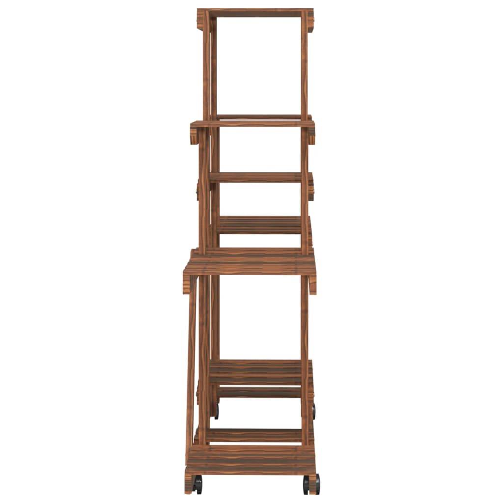 Porte-plantes à roulettes Bois de sapin traité carbonisé Mobile pour Terrasse Jardin Marron 110x25x101 cm – ComfortXL Outdoor Living - Image 6