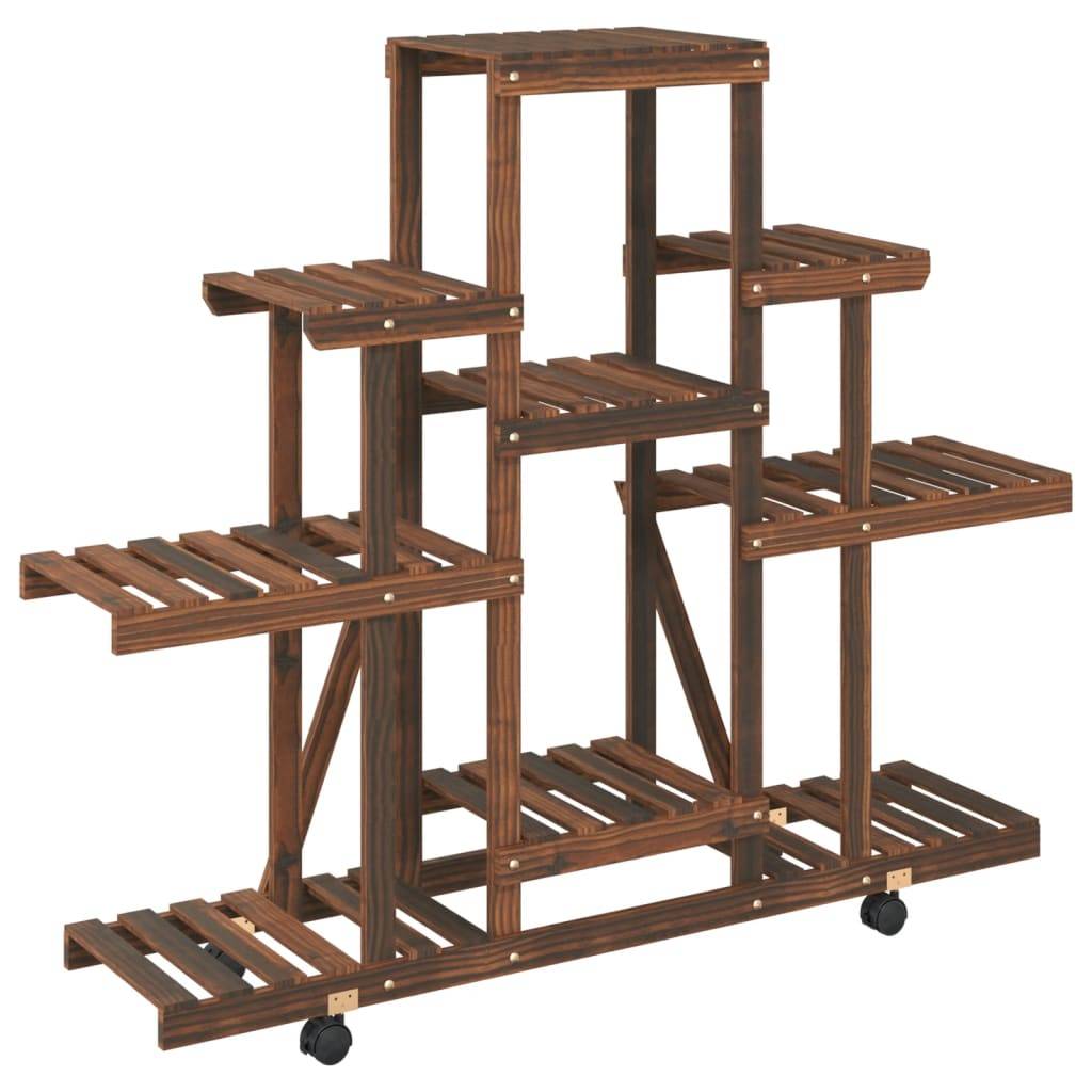 Porte-plantes à roulettes Bois de sapin traité carbonisé Mobile pour Terrasse Jardin Marron 110x25x101 cm – ComfortXL Outdoor Living - Image 4