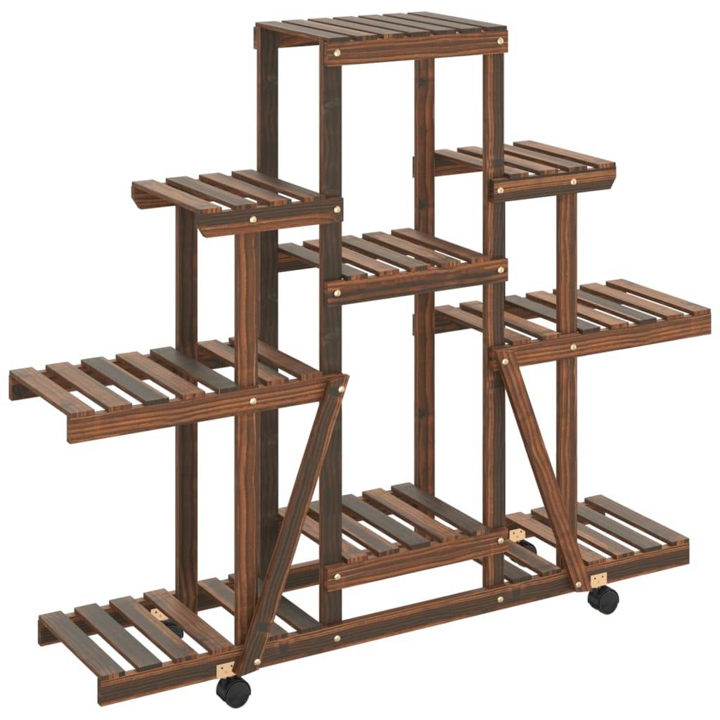 Porte-plantes à roulettes Bois de sapin traité carbonisé Mobile pour Terrasse Jardin Marron 110x25x101 cm – ComfortXL Outdoor Living - Image 2